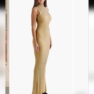 House of CB Gold Ribbed Maxi Dress Emmie Metallic Maxi